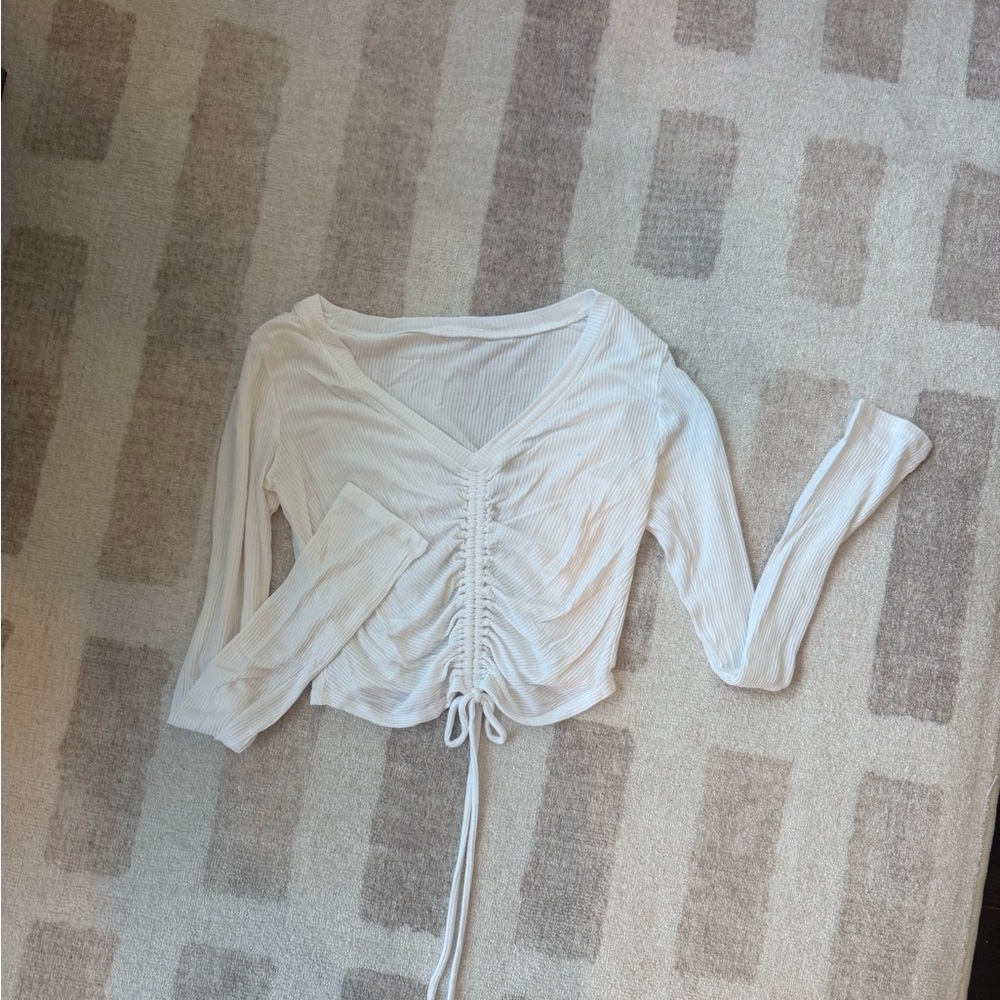 ALO Yoga White Ruched V-Neck Blouse